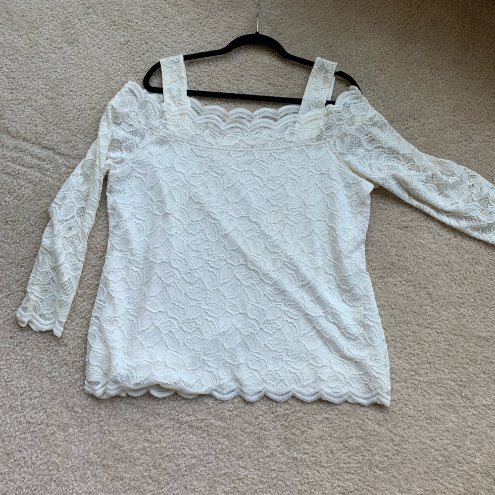 Chico’s Lace Open Shoulder Long Sleeve Top. Chicos
